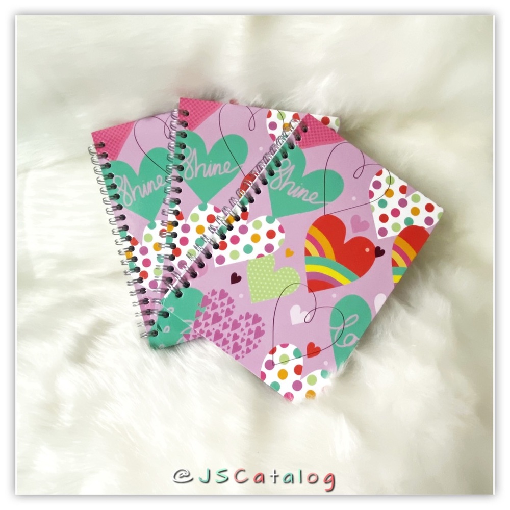 3 x Spiral-bound Heart Print Hardcover Notebooks Journals - 100 Pages